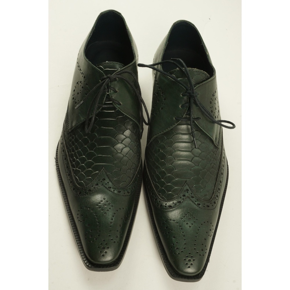 Duca MaTiSte Vero Cuoio Forest Green Italian Leather Crocodile Wingtip Derby 9.5